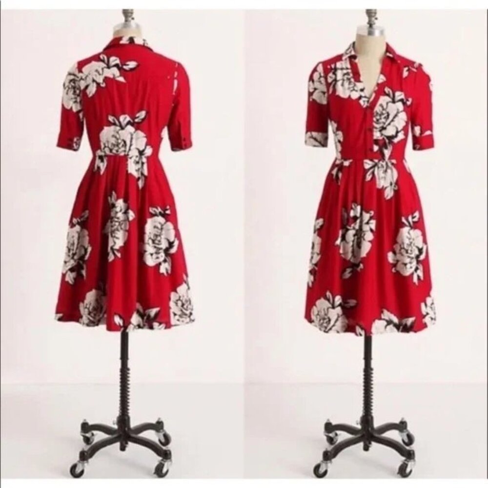 Anthropologie Maeve Dagmar Floral 100% Cotton Shirt Dress, Pockets, Feminine